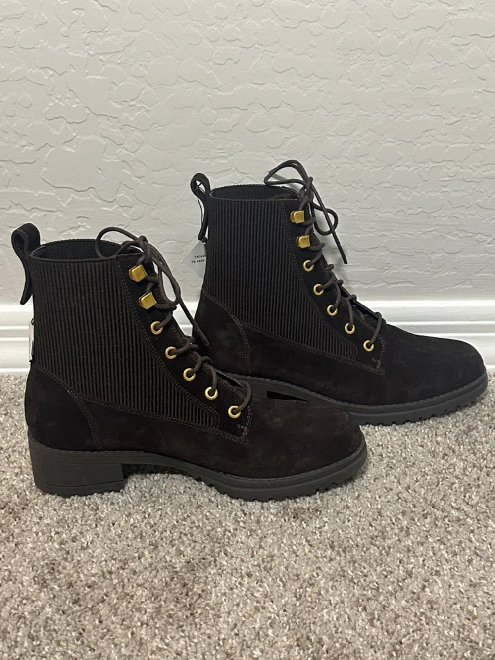 Cole Haan NEW Chocolate Brown Suede Waterproof Lace Up Combat Boots Size 8.5